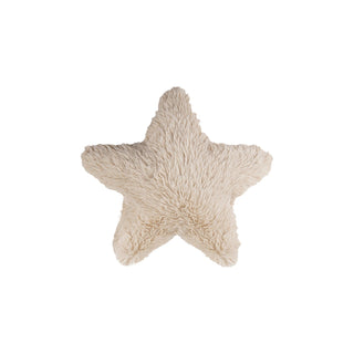 Cream faux fur star-shaped pillow with soft plush texture