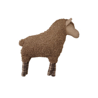 Faux Sherpa Sheep Shaped Pillow with Plaid Pattern, Brown - 420 Home Decor - The Farmhouse