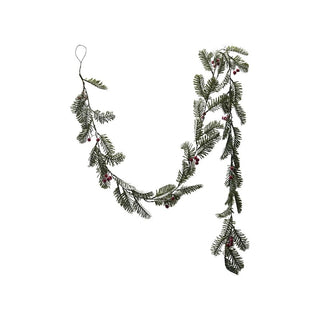 Faux spruce garland with red berries and frosted ice finish, 72 inches