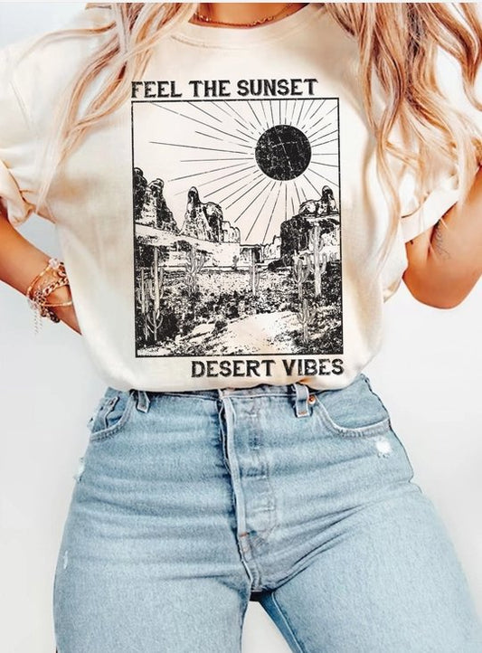 Feel The Sunset Desert Vibes Graphic Tee - Natural - The Farmhouse