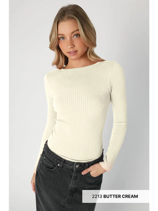 NIKIBIKI Women's Wide Ribbed Long Sleeve Top, Butter Cream