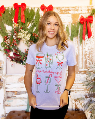 Ash gray unisex graphic tee with In the Holiday Spirit Christmas print