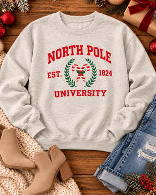 Heather grey North Pole University collegiate graphic crewneck sweatshirt