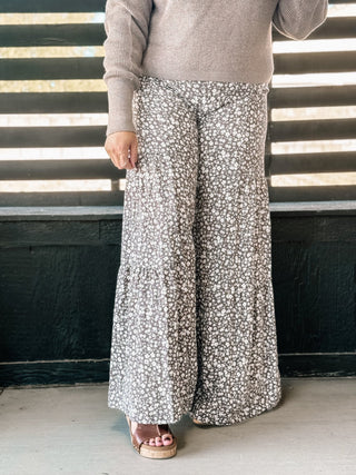 Floral Dreams Boho Western Flowy Pants, Mocha - The Farmhouse