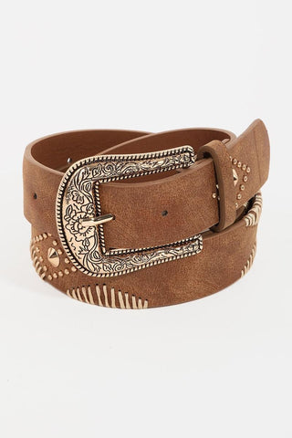 Floral Etched Buckle Belt - The Farmhouse