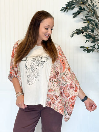 Floral Longhorn Boho Graphic Tee - 120 Graphic Tees - The Farmhouse