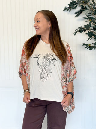 Floral Longhorn Boho Graphic Tee - 120 Graphic Tees - The Farmhouse