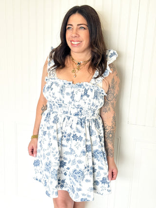 Floral Printed Denim Sleeveless Mini Dress - 170 Dresses - The Farmhouse