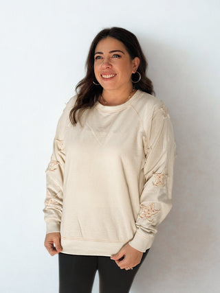 Floral Star Patch Mineral Washed Terry Pullover - 140 Sweatshirts + Sweaters - The Farmhouse