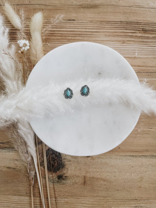 Floral Turquoise Teardrop Studs - The Farmhouse