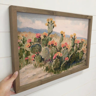 Flowering Prickly Pear Cactus - Cactus Canvas Art - Framed 12x18" - 420 Home Decor - The Farmhouse