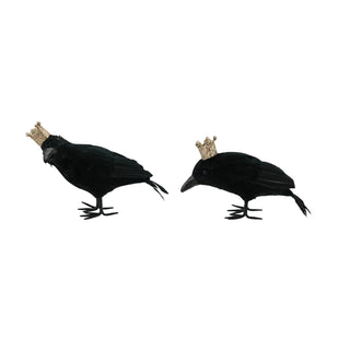 Foam Crow with Feathers & Crown, Black & Gold Glitter Finish, 2 Styles - 430 Holiday Decor - The Farmhouse