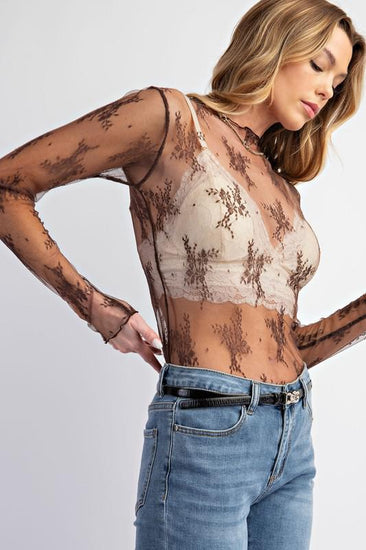 Forever Love All Over Sheer Top - Mocha - The Farmhouse