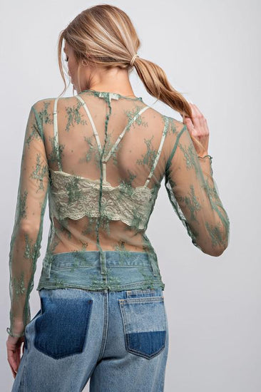 Forever Love All Over Sheer Top - Sage Green - The Farmhouse