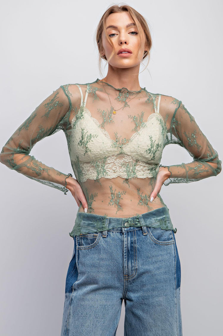 Forever Love All Over Sheer Top - Sage Green - The Farmhouse