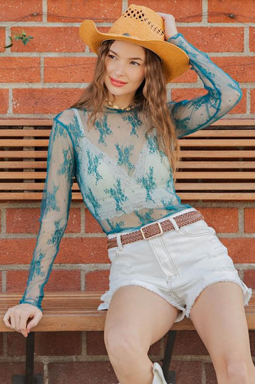 Forever Love All Over Sheer Top - Teal - The Farmhouse