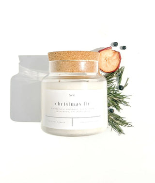 Christmas Fir 22 oz soy candle in glass jar with cork lid