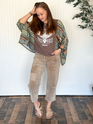 Free Bird America Kantha Graphic Tee, Blue and Green Sleeve - 120 Graphic Tees - The Farmhouse