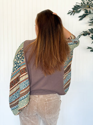 Free Bird America Kantha Graphic Tee, Blue and Green Sleeve - 120 Graphic Tees - The Farmhouse