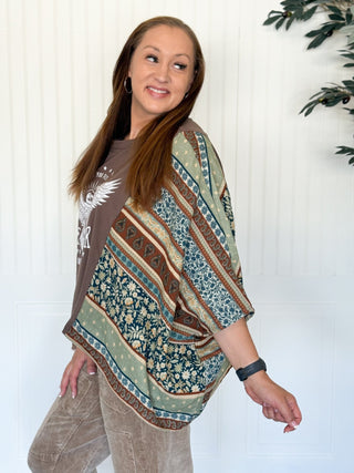 Free Bird America Kantha Graphic Tee, Blue and Green Sleeve - 120 Graphic Tees - The Farmhouse