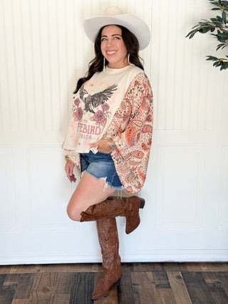 Freebird Americana Boho Graphic Tee, Pink and Orange Sleeve - 120 Graphic Tees - The Farmhouse