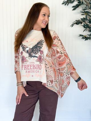 Freebird Americana Boho Graphic Tee, Pink and Orange Sleeve - 120 Graphic Tees - The Farmhouse