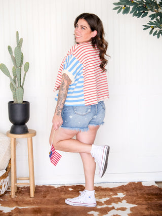 Freedom Ring Oversized Americana Crop Tee - 100 Casual Tops - The Farmhouse