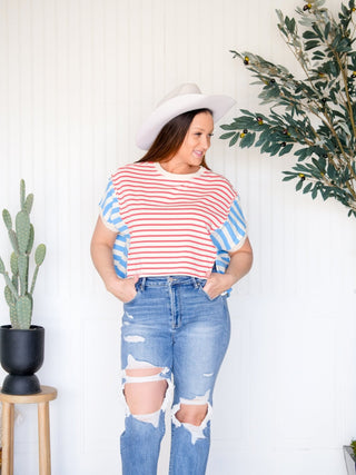 Freedom Ring Oversized Americana Crop Tee - 100 Casual Tops - The Farmhouse