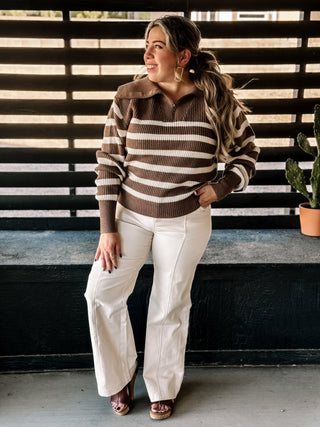 Frontier Spirit Boho Western Striped Sweater, Mocha - The Farmhouse