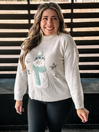 Frosty Fun Snowman Ugly Christmas Sweater, Silver - The Farmhouse