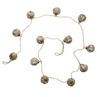 Embossed Recycled Glass Ball Ornament Garland with Gold Cord