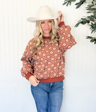 Garden Haven Sweater Pullover, Rust - 140 Sweatshirts + Sweaters - The Farmhouse
