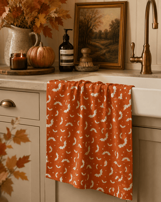 Geometry Batty Night Tea Towel, Orange - 441 Tea Towels - The Farmhouse