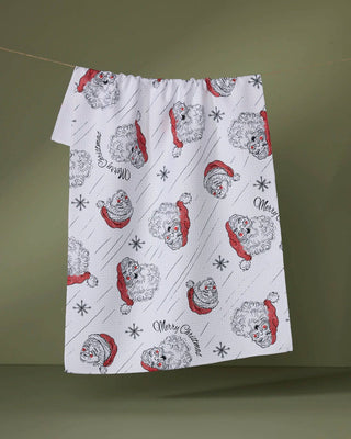 Claus Family Christmas print tea towel in quick-drying woven fabric