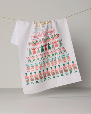 Counting Christmas holiday tea towel in absorbent quick-drying recycled fabric