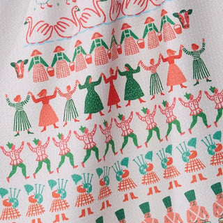 Styled view of Counting Christmas holiday tea towel in absorbent quick-drying recycled fabric