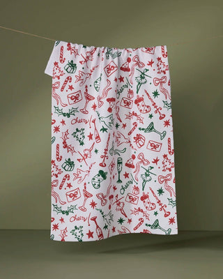 Holiday Doodles multicolor print tea towel in quick-drying woven fabric