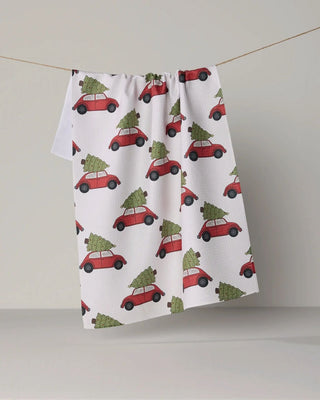 Merry Miles holiday print tea towel in quick-drying woven fabric