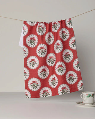 Merry Mistletoe holiday tea towel in absorbent quick-drying recycled fabric
