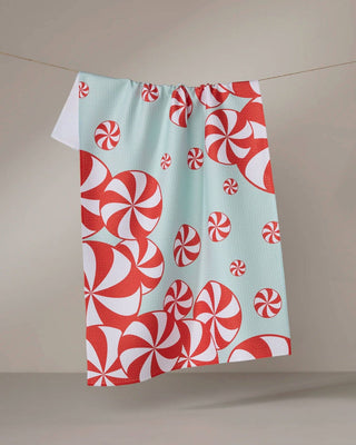 Peppermint Swirl print tea towel in quick-drying recycled woven fabric