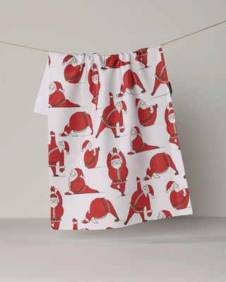 Stretchy Santy holiday tea towel in quick-drying recycled woven fabric
