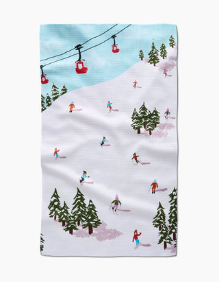 Winter Skiing Trip print tea towel in quick-drying recycled fabric