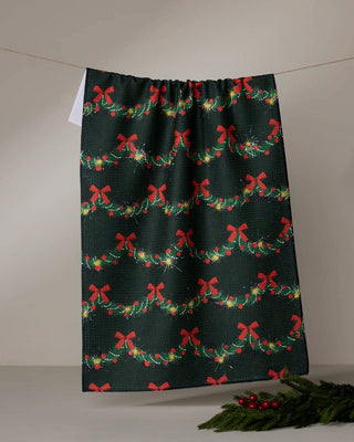 Yuletide Garland print tea towel in absorbent recycled woven fabric