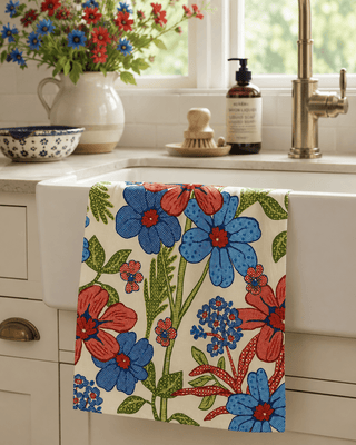 Geometry Tea Towels, Plaid Floral - 441 Tea Towels - The Farmhouse
