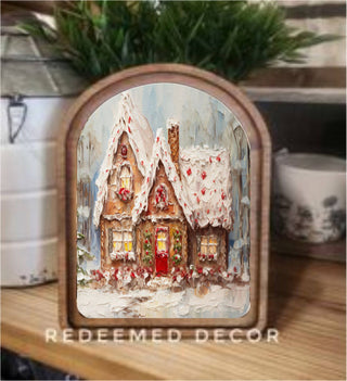 Gingerbread Cottage Arch Framed Art, 6x8"
