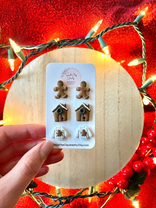 Gingerbread Stud Earring Packs, Gingerbread Man Studs - 290 Jewelry - The Farmhouse