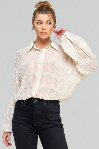 Giselle Sheer Chevron Blouse - 100 Casual Tops - The Farmhouse