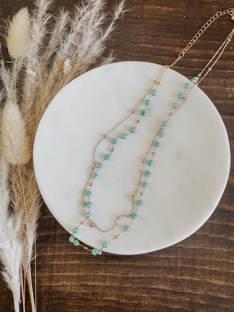 Glass and Chain Necklace - Blue - The Farmhouse