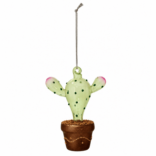 Another angle of multi-color glass cactus ornament with glitter finish
