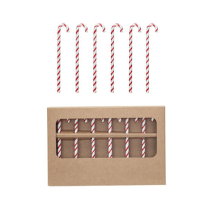 Red and white striped glass candy cane stir sticks, boxed set of six